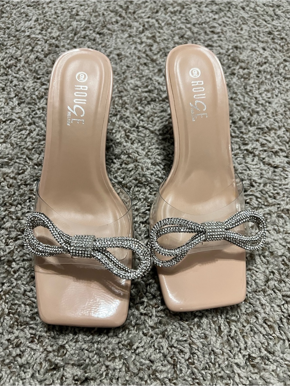 Nude Clear Heel with Crystal Bow
